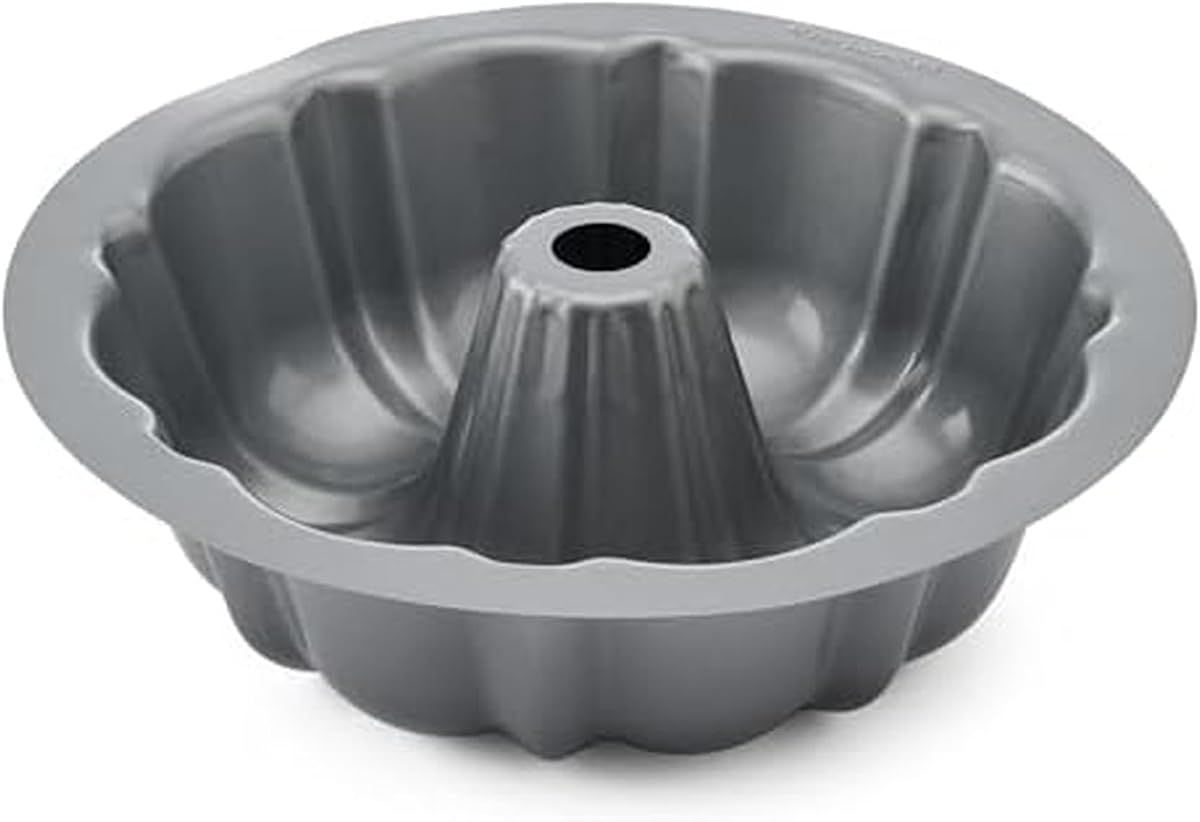 Nonstick Aluminized Steel Fluted Cake Pan, Dishwasher Safe, Contour Silver, 9 Inch