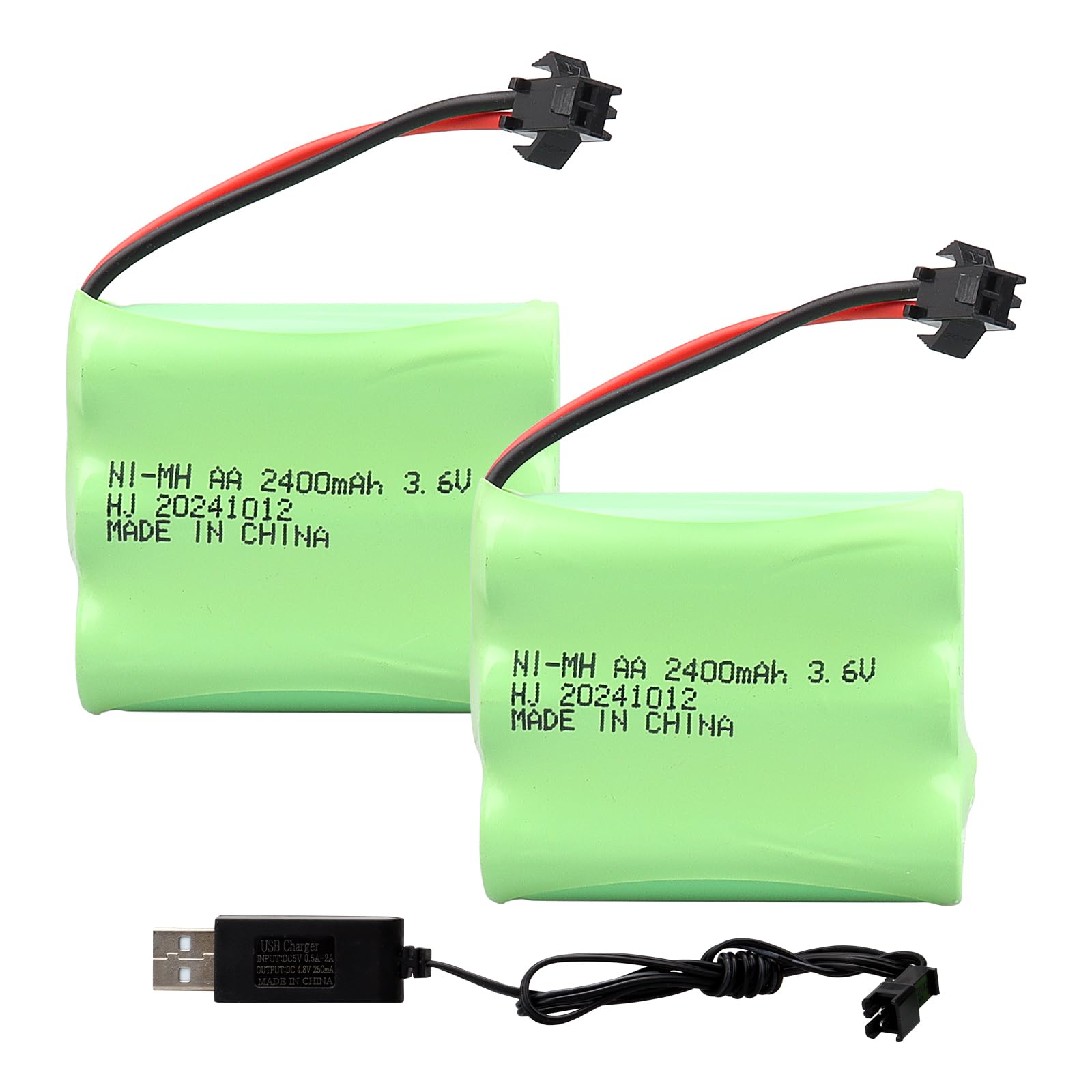 MXJFYY 2PCS 3.6V 2400mAh NI-MH Rechargeable Battery with SM 2P Plug, AA RC Battery for Remote Control Toys, Lighting, Power Tools, Household Appliances, Construction truck, Dump Truck