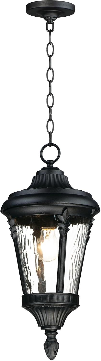 Maxim Lighting Sentry 1-Light Outdoor Hanging Light | Black Aluminum Finish | Water Glass Glass Shade | Transitional Outdoor Light Fixture | Ideal for Porches & Covered Entryways | 3058WGBK