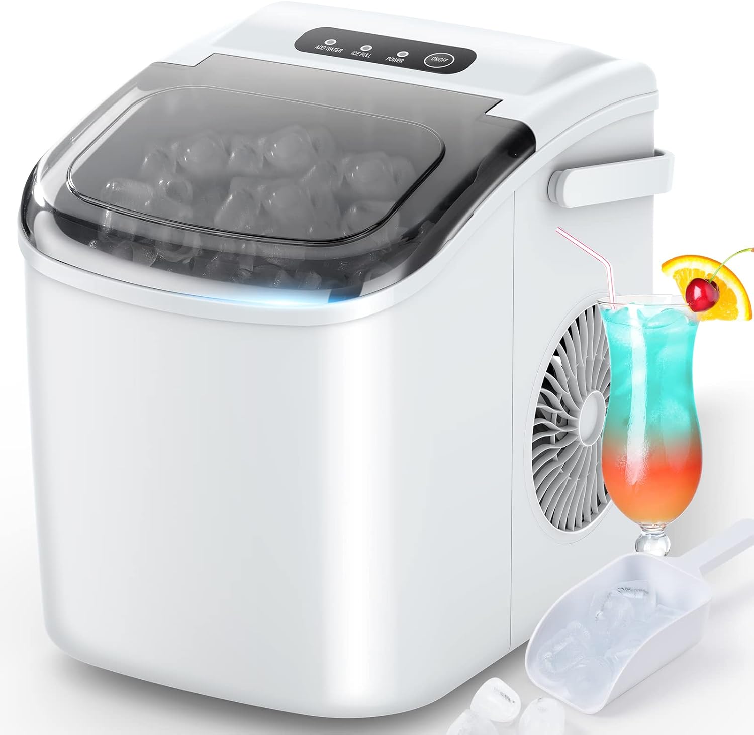 Ice Maker Countertop, Fast Ice Making in 6 Mins 9 BulletShaped Ice, 26.5lbs/24Hrs