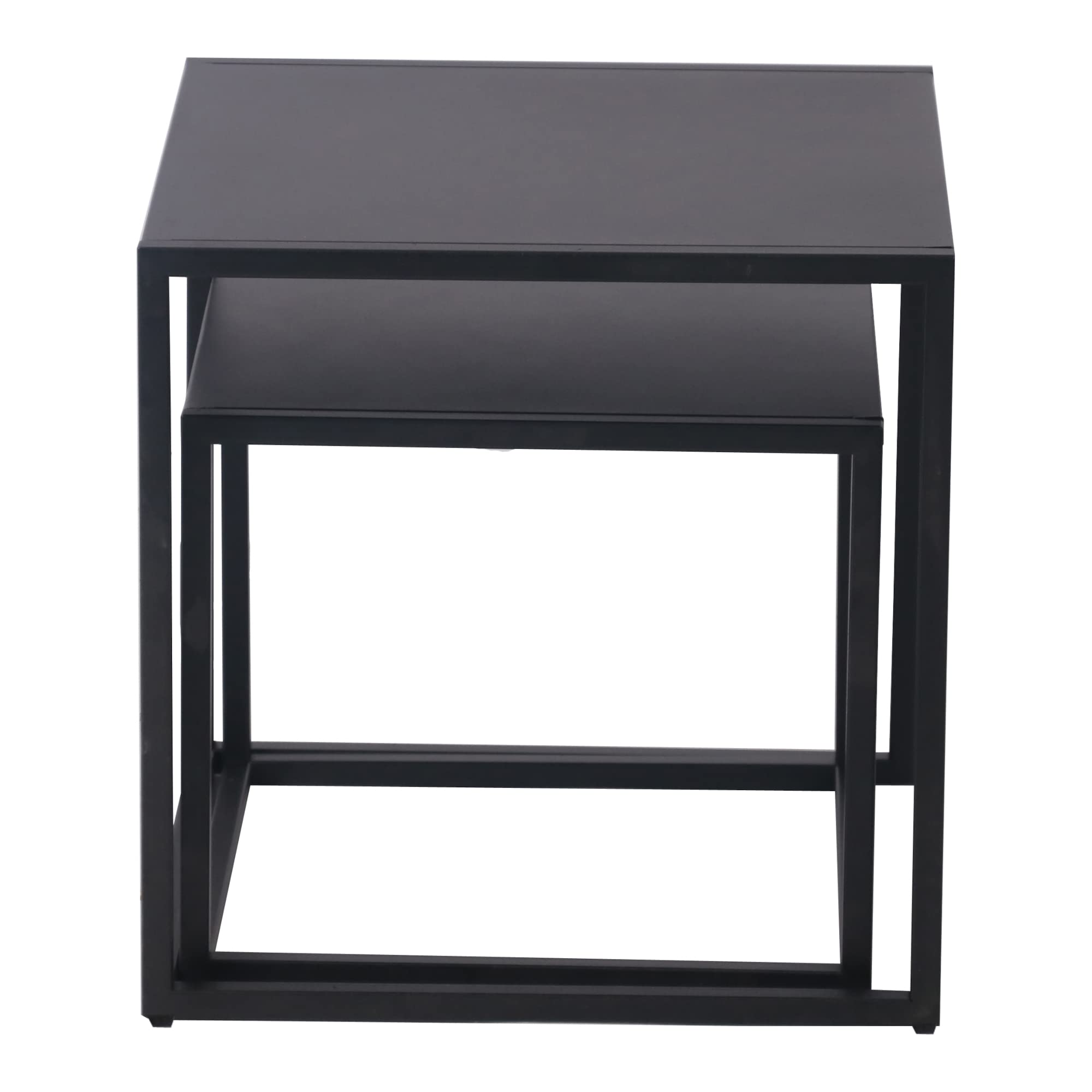 [en.casa] Set de 2 Mesas Auxiliares Nido Mesas Bajas Cuadradas en 2 Tamaños Diferentes para Salón 49 x 40 x 40 cm Acero - Negro Mate