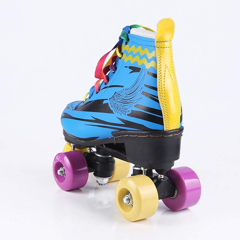 Quad Roller Shoes for Kids and Adults Indoor Childrens Skate Premium Leather Lined Rink Outdoor Sports Shoes (Color : Blue Size : 42)
