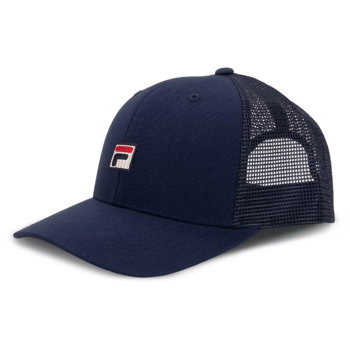Fila Unisex Peacoat Heritage F Box Patch Logo Adjustable Mesh Snapback Hat, One Size
