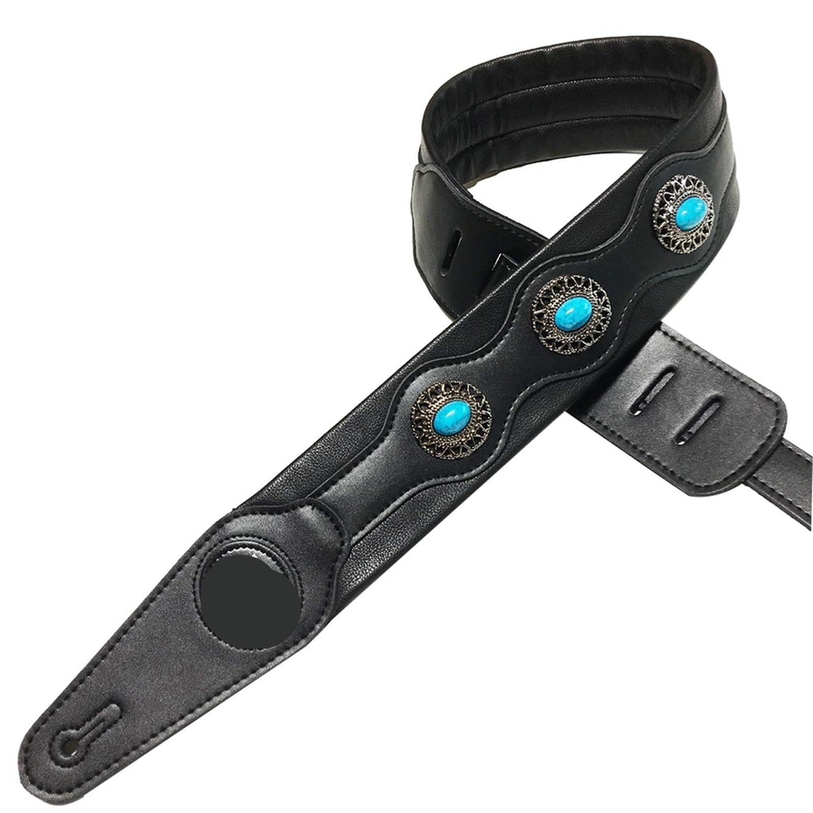 Correa para guitarra, Correa de guitarra de cuero PU ajustable 138-150cm for bajo eléctrico acústico negro marrón