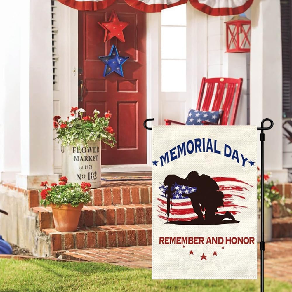 RABUSOFA Memorial Day Patriotic Garden Flag 12x18 Inch Double Sided for Outside, Remember and Honor American Veteran Soldier 4th of July Holiday Yard Flag Outdoor Decoration 1-12 - Image 3