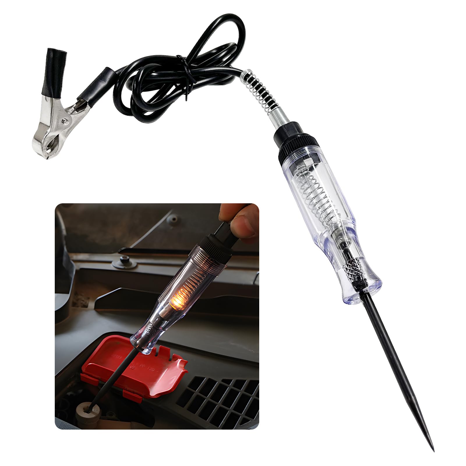 Gasedin Test Light Automotive, 6V-12V-24V DC Car Circuit Voltage Continuity Tester, Steel Probe Electrical Fuse Short Circuit Current Tester with Alligator Clip, Car Accessories
