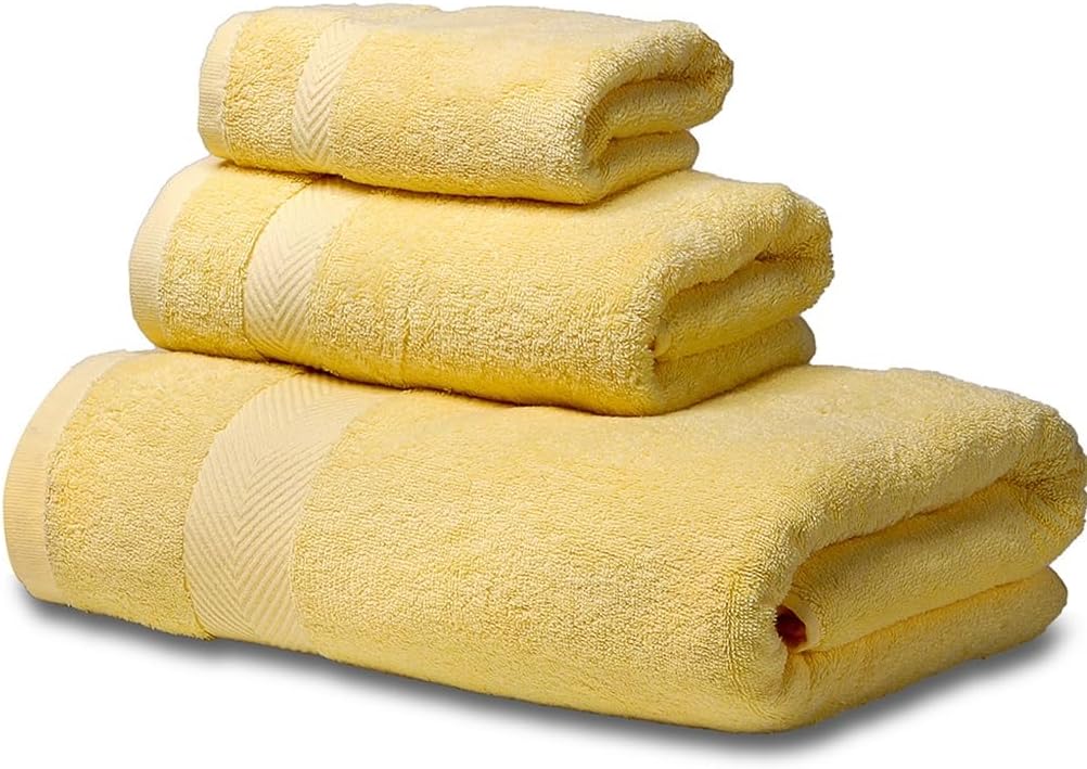 Cotton Soft Towel Set, Bath Towel, Hand Towel, Towel, Hotel, Suitable for Bathroom. Yellow Colour