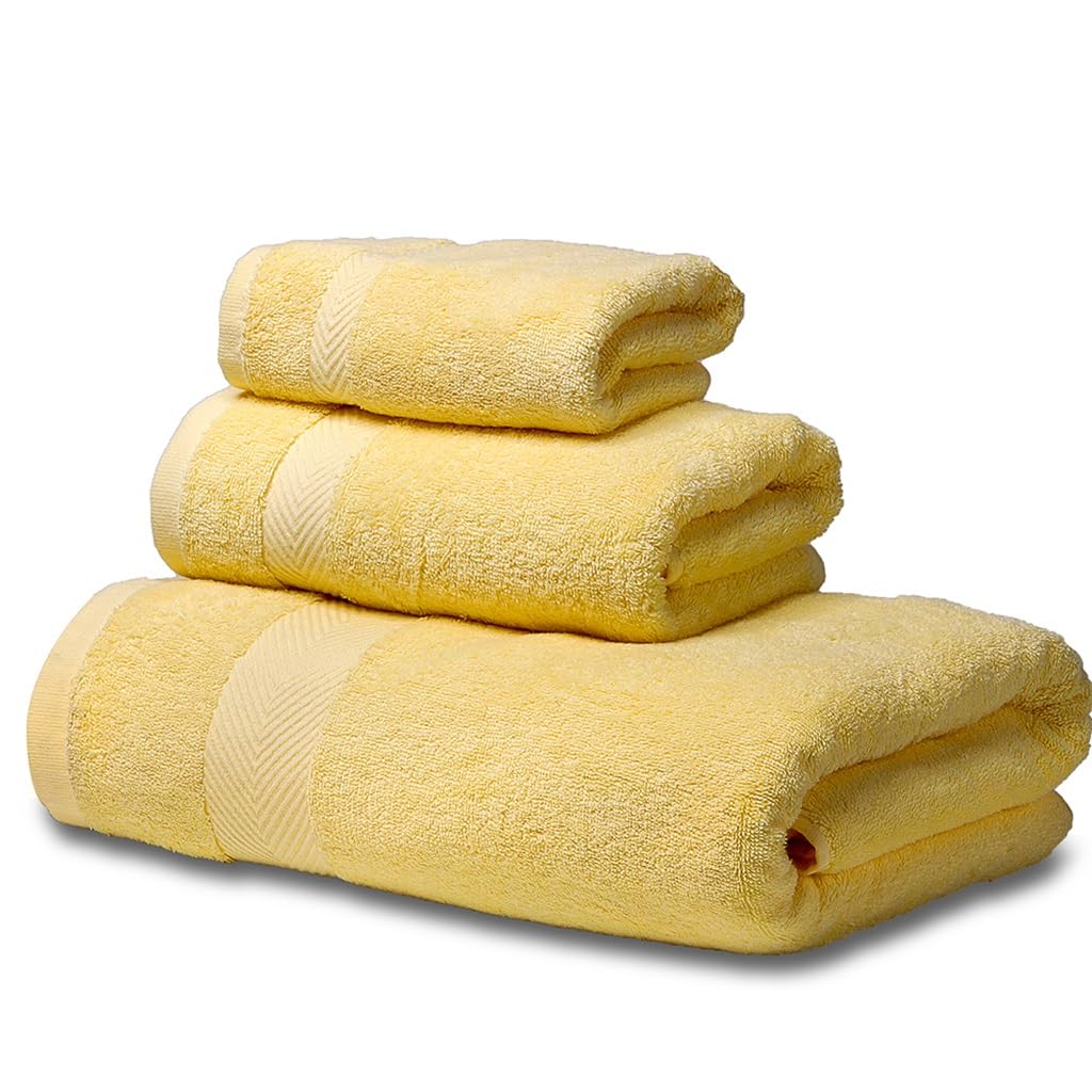 Ensemble de serviettes en coton doux jaune pour salle de bain