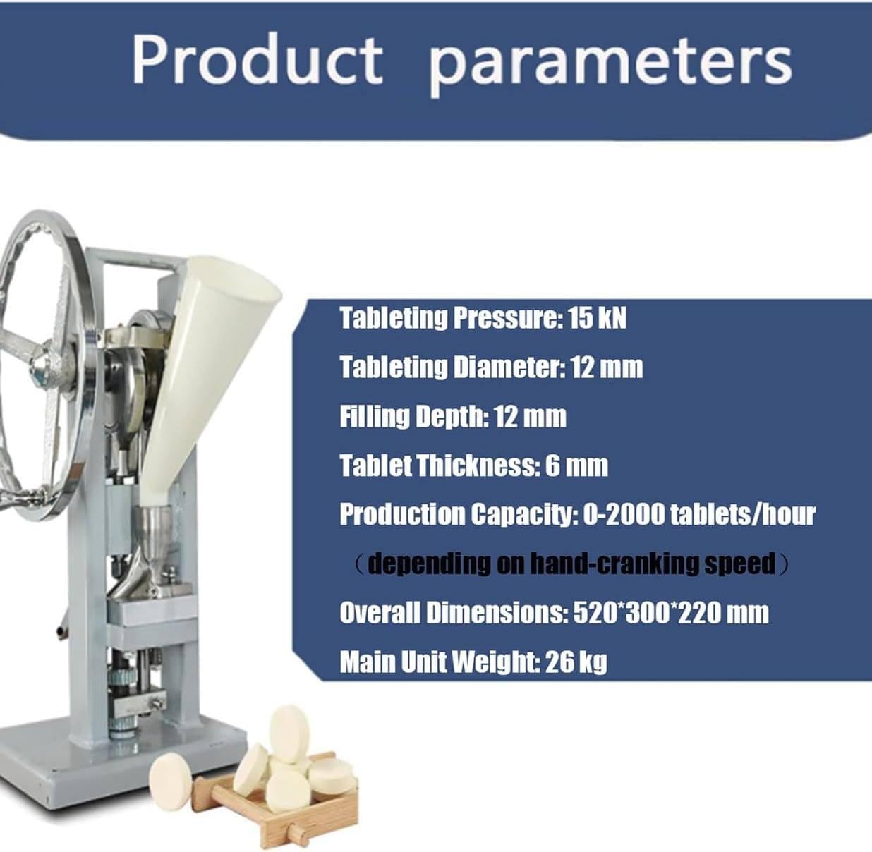 Prensa Manual para Tabletas, Prensa Industrial para Laboratorio, Prensa para Tabletas, 0-2000 Piezas/Hora, 12 Mm, Grosor Ajustable de 0-6 Mm, Herramienta para Bricolaje