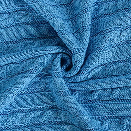 Image of NTBAY 100% Pure Cotton Cable Knit Toddler Blanket, Super Soft Warm Breathable 30x40 Baby Blanket for Crib, Stroller, Nursery, Travel, Newborn, 30x40 Inches, Azure Blue