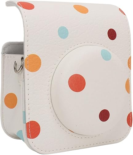 Diyeeni Bolsa de cámara de puntos de color PU con correa de hombro ajustable, cubierta superior desmontable, estilo vintage para Instax Mini 12