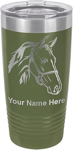 Miniatura 8 de LaserGram Vaso aislado al vacío de 20 onzas, cabeza de caballo 2, grabado personalizado incluido (coral)