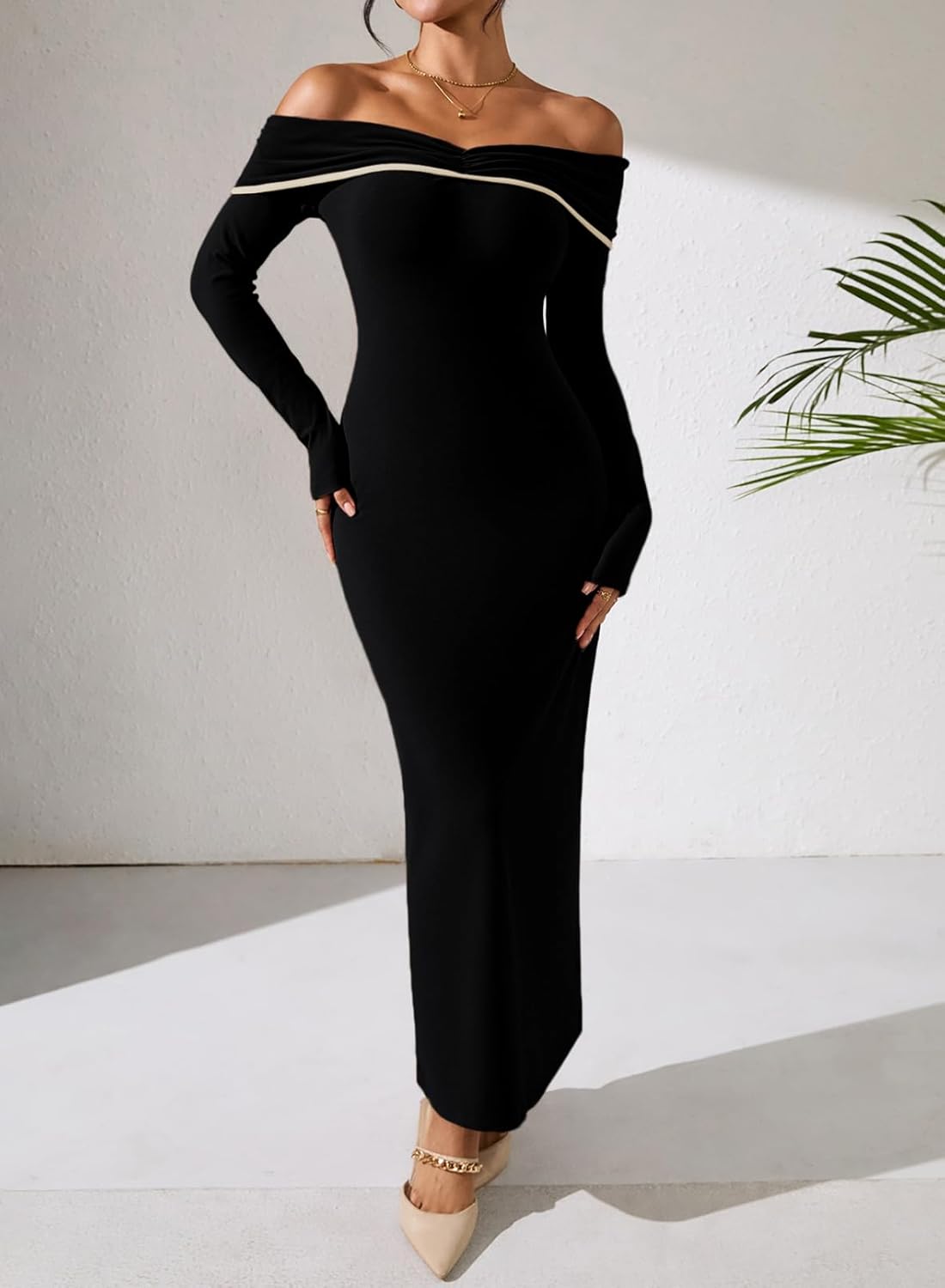 Pink Queen Off Shoulder Bodycon Dress for Women 2025 Sexy Fall Winter Long Sleeve Slim Fitted Cocktail Party Formal Dresses - Image 5