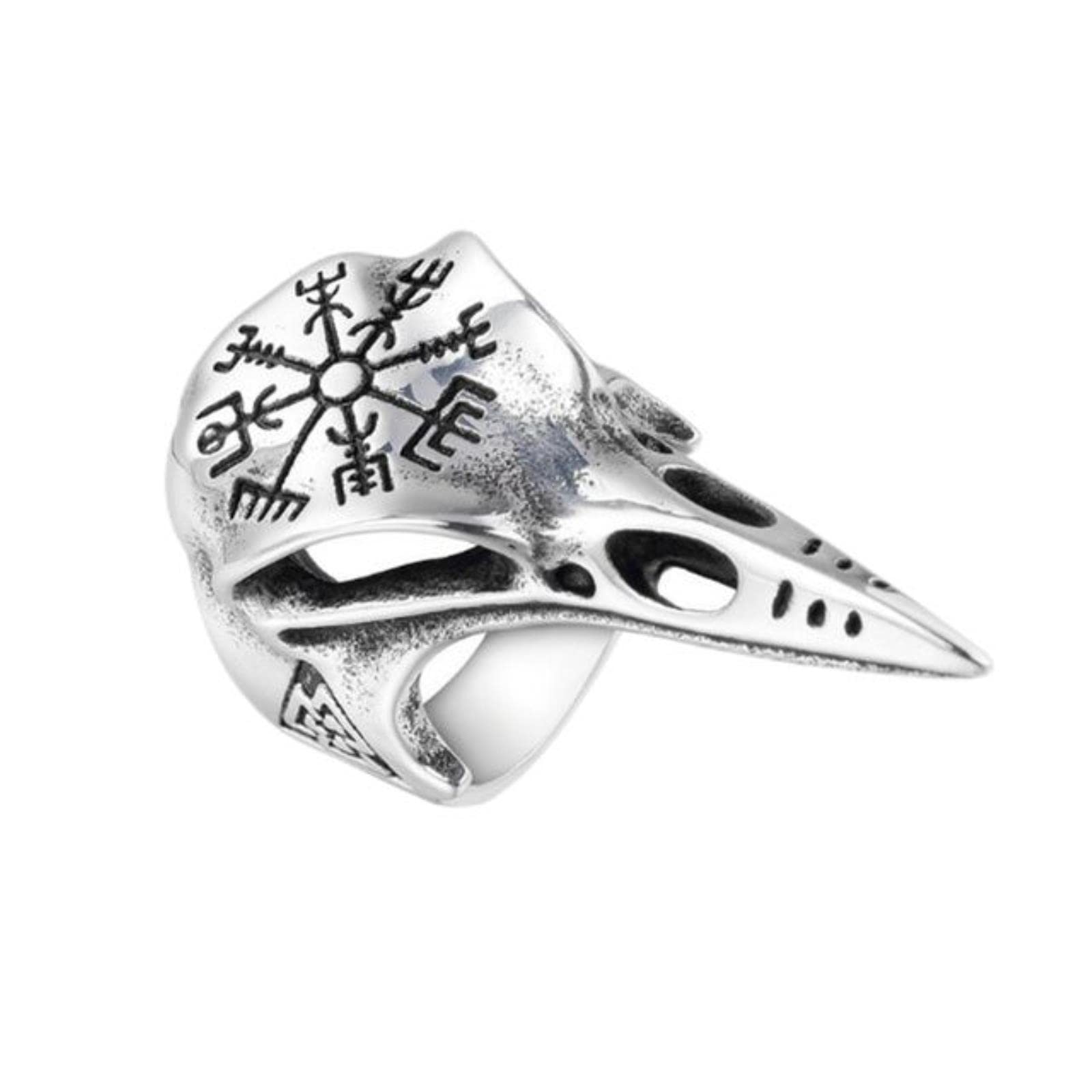 Wszjln Men's Wn885 Viking Crow Bone Ring Fashion Punk Rock Hip Hop Ring Vintage Silver Color Pirate Rune Symbol Ring Amulet Jewelry Gifts-Resizable,