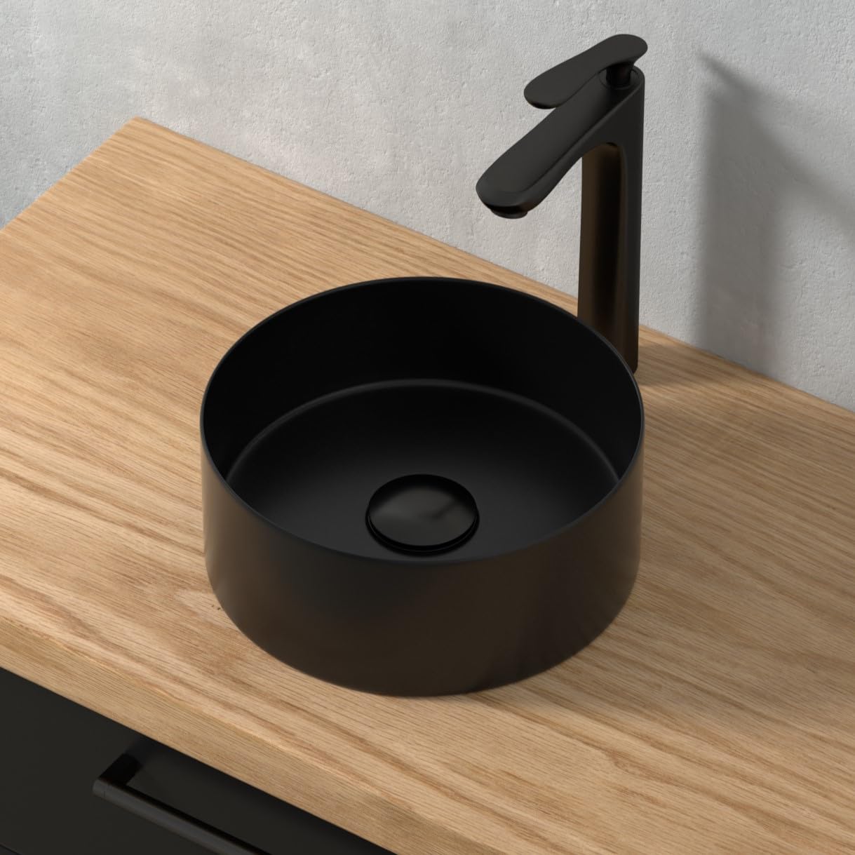 Lavabo rotondo, nero, mini lavabo a mano in elegante design facile da pulire, per bagno e WC degli ospiti (nero opaco, 30 x 30 x 12 cm)