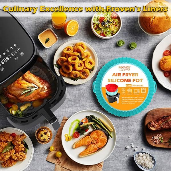 8 Inch Round Silicone Air Fryer Liners (2 Pack) Reusable Red & Cyan Non-Stick Liner Inserts, Heat Resistant, Dishwasher Safe for 3QT to 6QT Air Fryers, Compatible with Most Airfryer Brands - Image 8