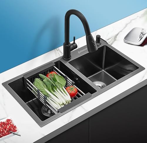 Cuba Pia Gourmet Dupla Cor Preta Cozinha Aço Inox Com Acessórios - Brinovar