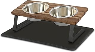 Aivituvin Elevated Dog Bowls, 15°Tilted Raised Cat Food Bowl, Walnut Wood Water Stand Feeder Set for Cats and Puppy, Pet Bowls with Anti Slip Mat(Small)
