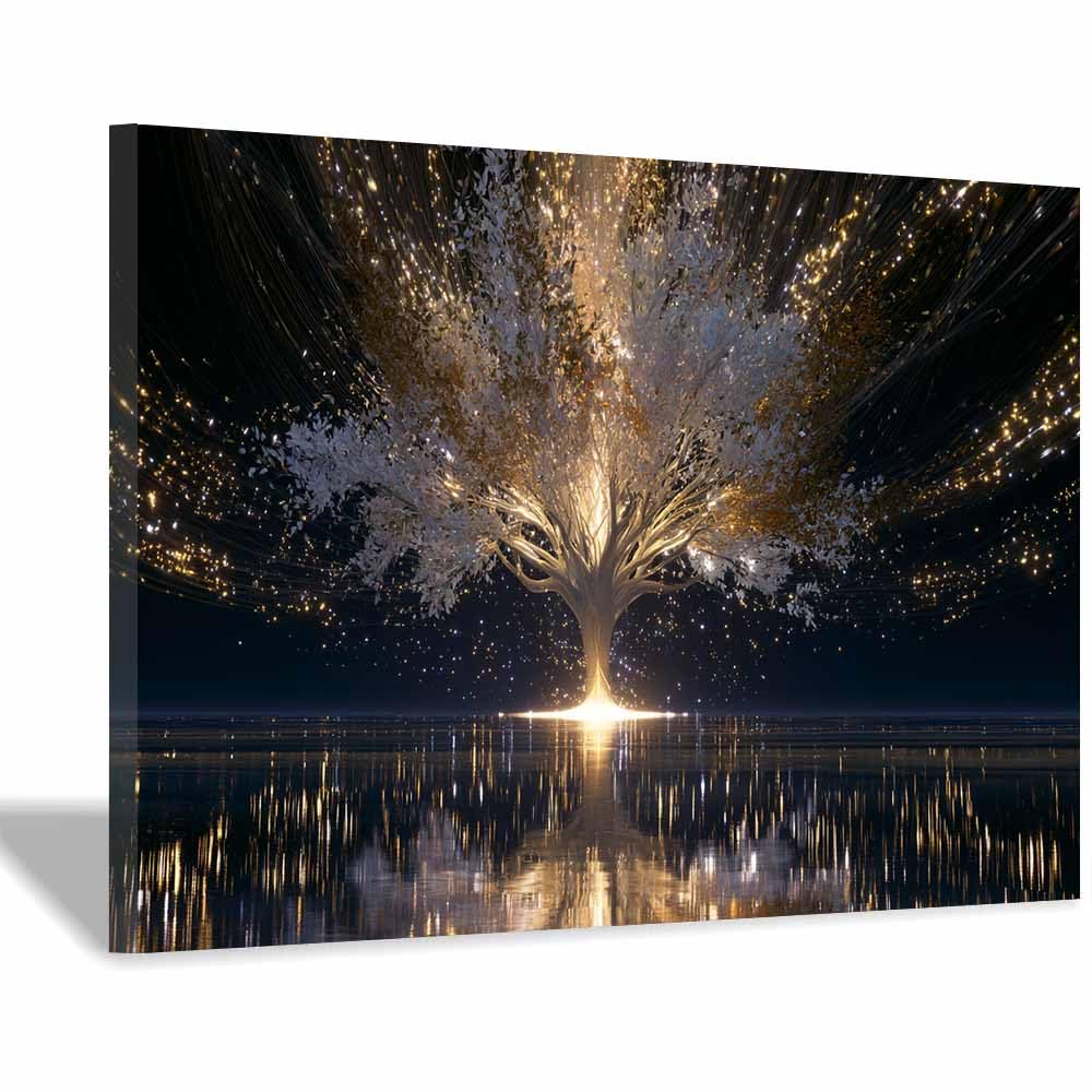 XENIOU Tree Of Life Wall Art Fall tree lake reflection art canvas painting wall art, Living Room Bedroom Hallway Stairs Decoration.(Multicolor)-70x100cm Framed