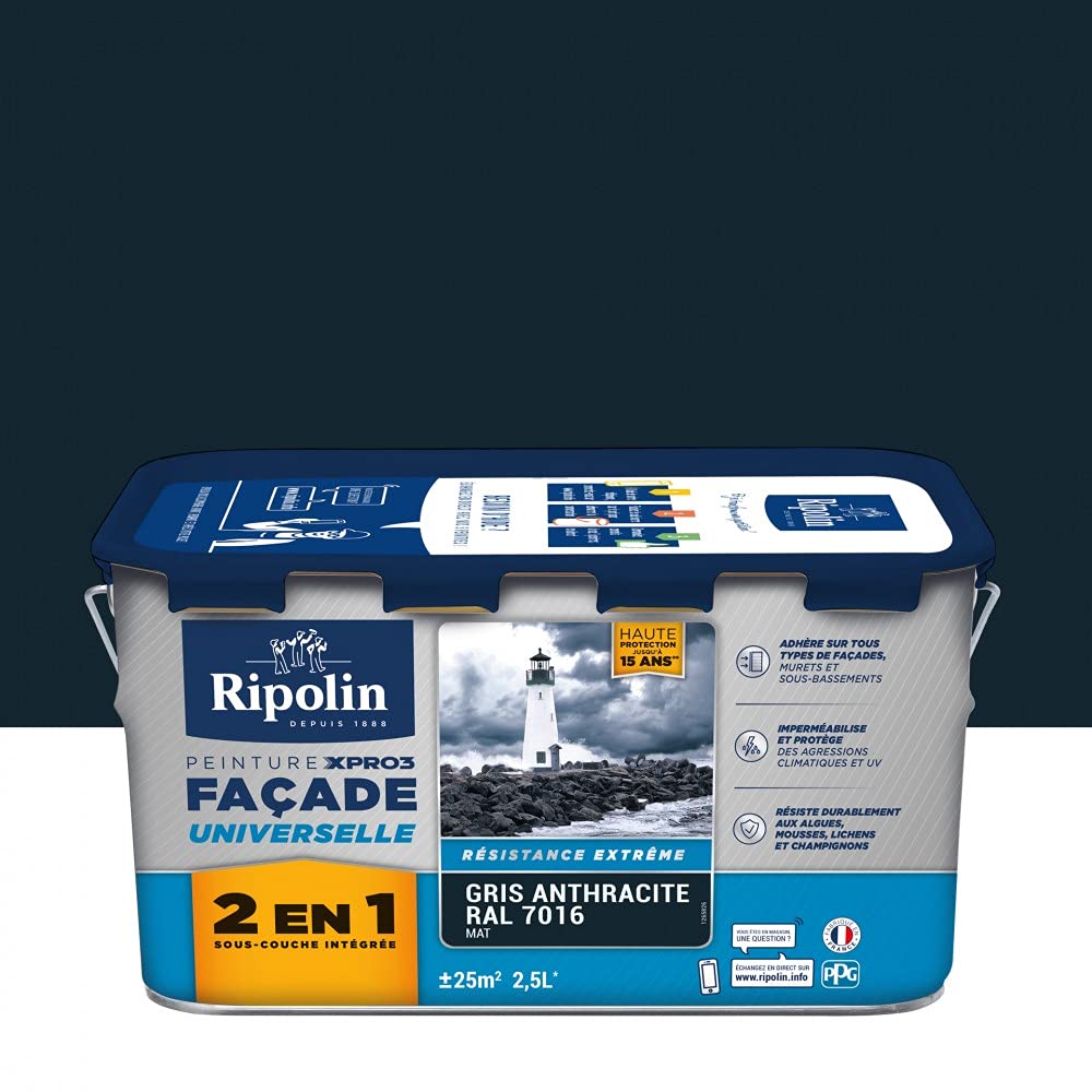 RIPOLIN Peinture façade XPro3 Universelle 2 en 1 Gris anthracite 2,5 L