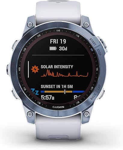Miniatura 2 de Garmin Fenix 7 Sapphire Solar, reloj inteligente, con capacidad de carga solar, titanio azul mineral con banda de piedra blanca (renovado)