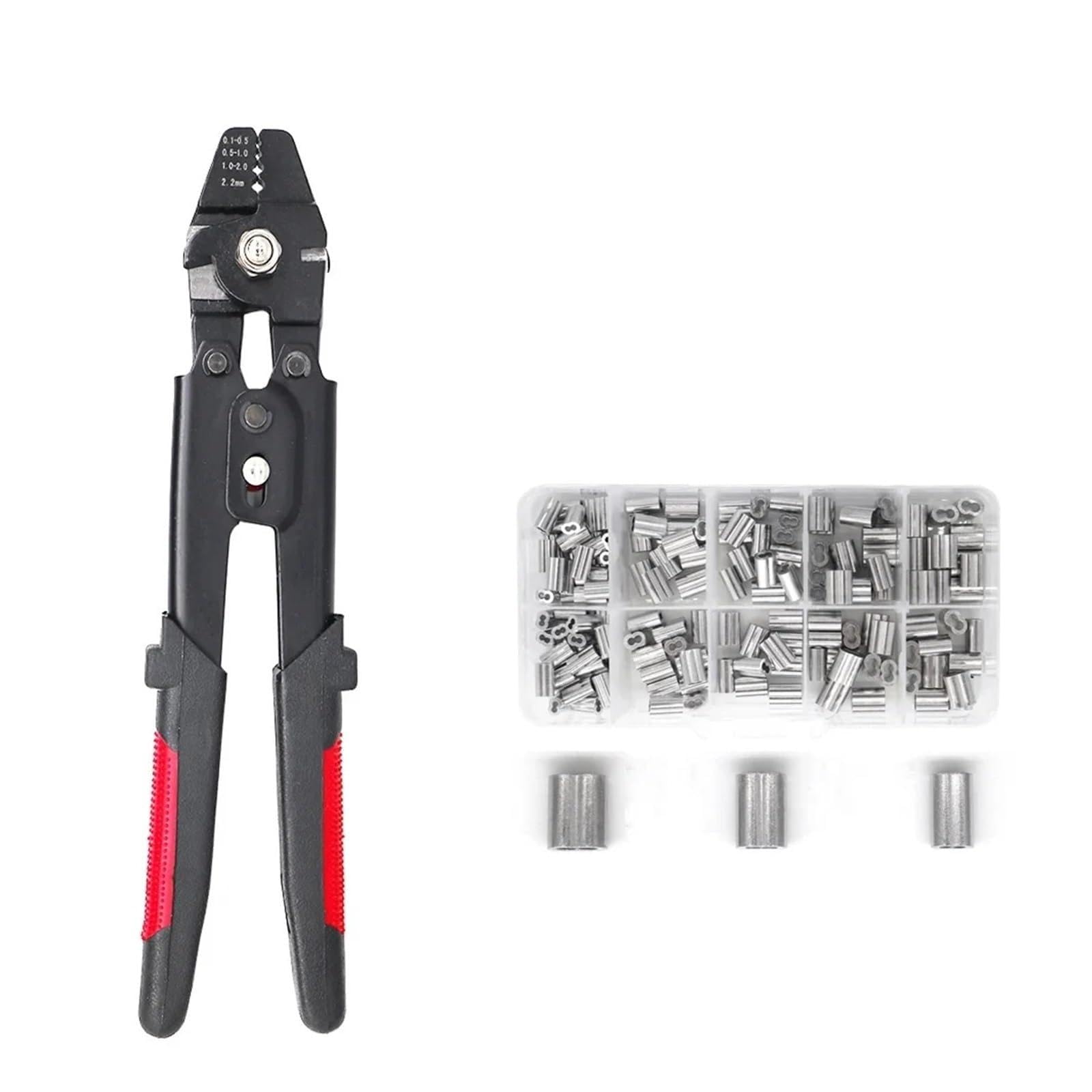 Qxbfndc 255 150Pcs Kit Crimping Tool Up To 2.2Mm Wire Rope Crimping Tool Wire Rope Swager Crimpers With 150Pcs 3 Size Aluminum Double Barrel Ferrule Loop Sleeve Kit