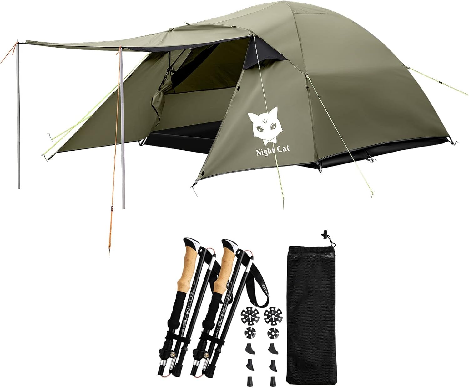 Night Cat Camping Tent with Collapsible Trekking Pole