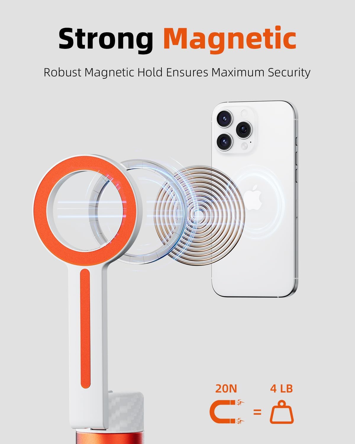 TODI 65" Magnetic Tripod for iPhone with Remote, Selfie Stick for iPhone Magsafe, Cell Phone Tripod Stand for Recording, Travel Tripod Compatible with 16/15/14/13/12 Series (White) - Image 2