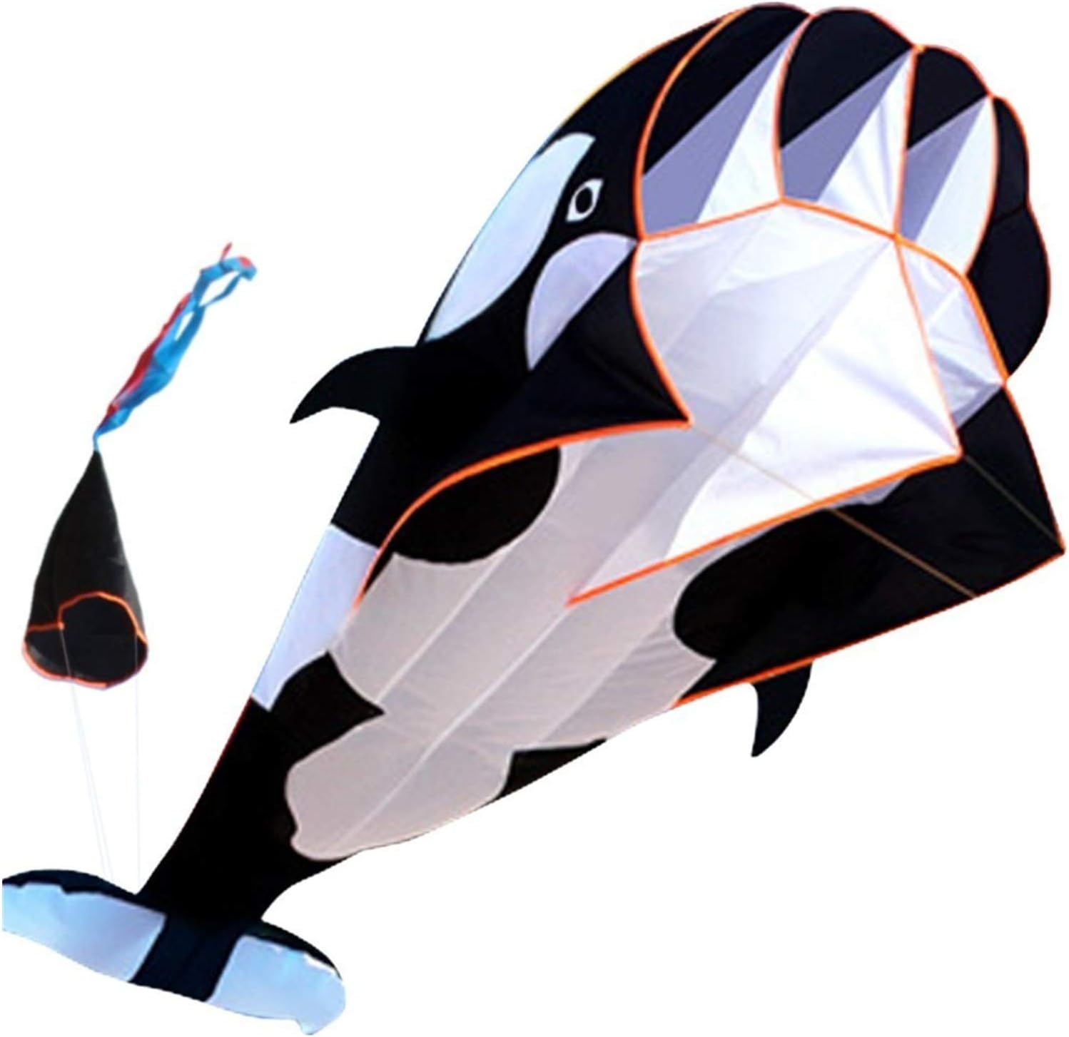 3D Children Adults Kites Giant Frameless Soft parafoil Giant Whale Kite, Single line Dolphin Kite Best Large Beach Kite, 47 × 84 inch, Outdoor Sports Toy Funny Gift (Color : Black)