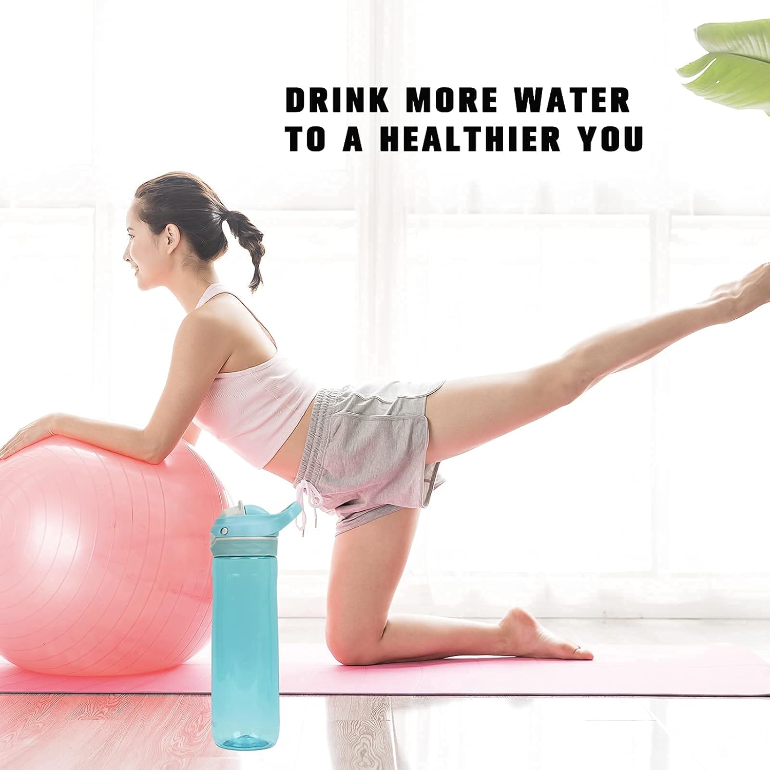 DEARART 2-Pack 26oz Sky Blue Water Bottle & 32oz Dark Cyan Water Bottle BPA FREE Hidden Cup Mouth Has Handle Easy Carried, Suit School Office Walking Yoga Gym Working etc.
