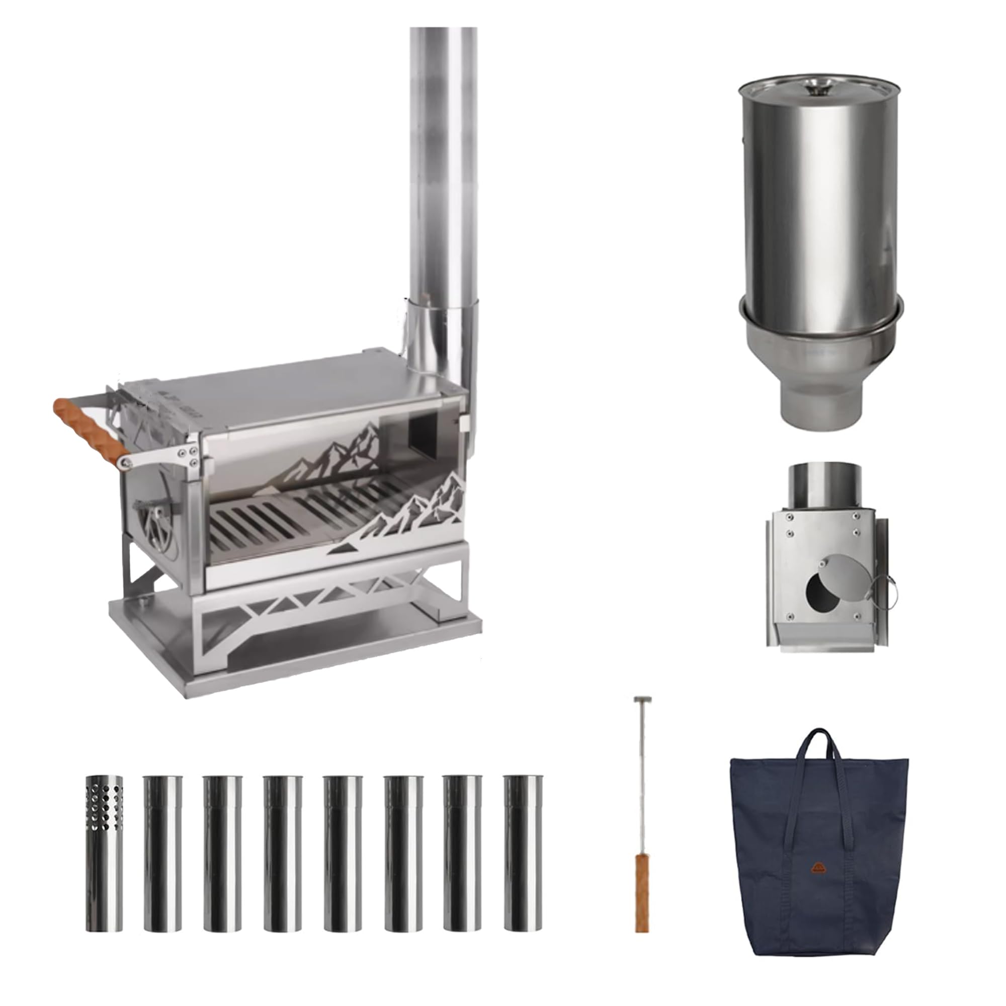 Amazon.co.jp: 3F UL GEAR ミニ薪ストーブ 142cm煙突付き 二次燃焼