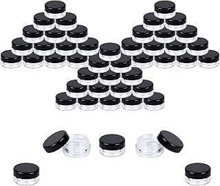 3 Gram Jar, 3 ML, Black, 50 Pk, BPA Free, Cosmetic Sample Empty Container, Plastic, Round Pot, Screw Cap Lid, Small Tiny 3g Bottle, for Make Up, Eye Shadow, Nails, Powder, Paint, Jewelry