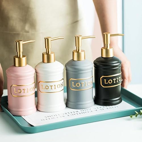 Miniatura 7 de YYW Dispensador de jabón, dispensador de jabón de manos de 11.5 onzas para baño, dispensador de jabón de manos de cerámica con loción de letras