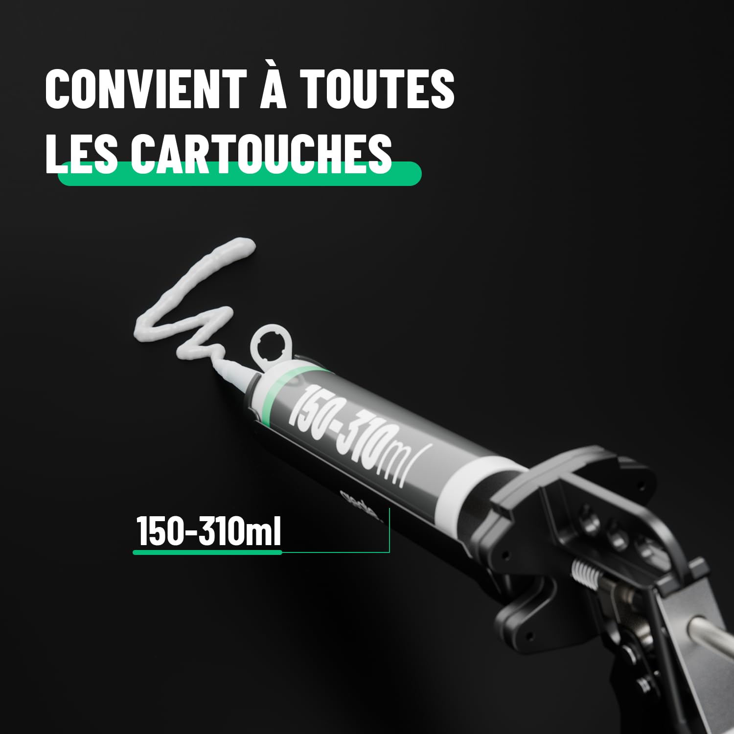 greate Pistolet cartouche avec démultiplication 25:1 & arrêt goutte - Pistolet silicone pour cartouches 150-310 ml - Pour silicone, acrylique & colle - Pistolet mastic