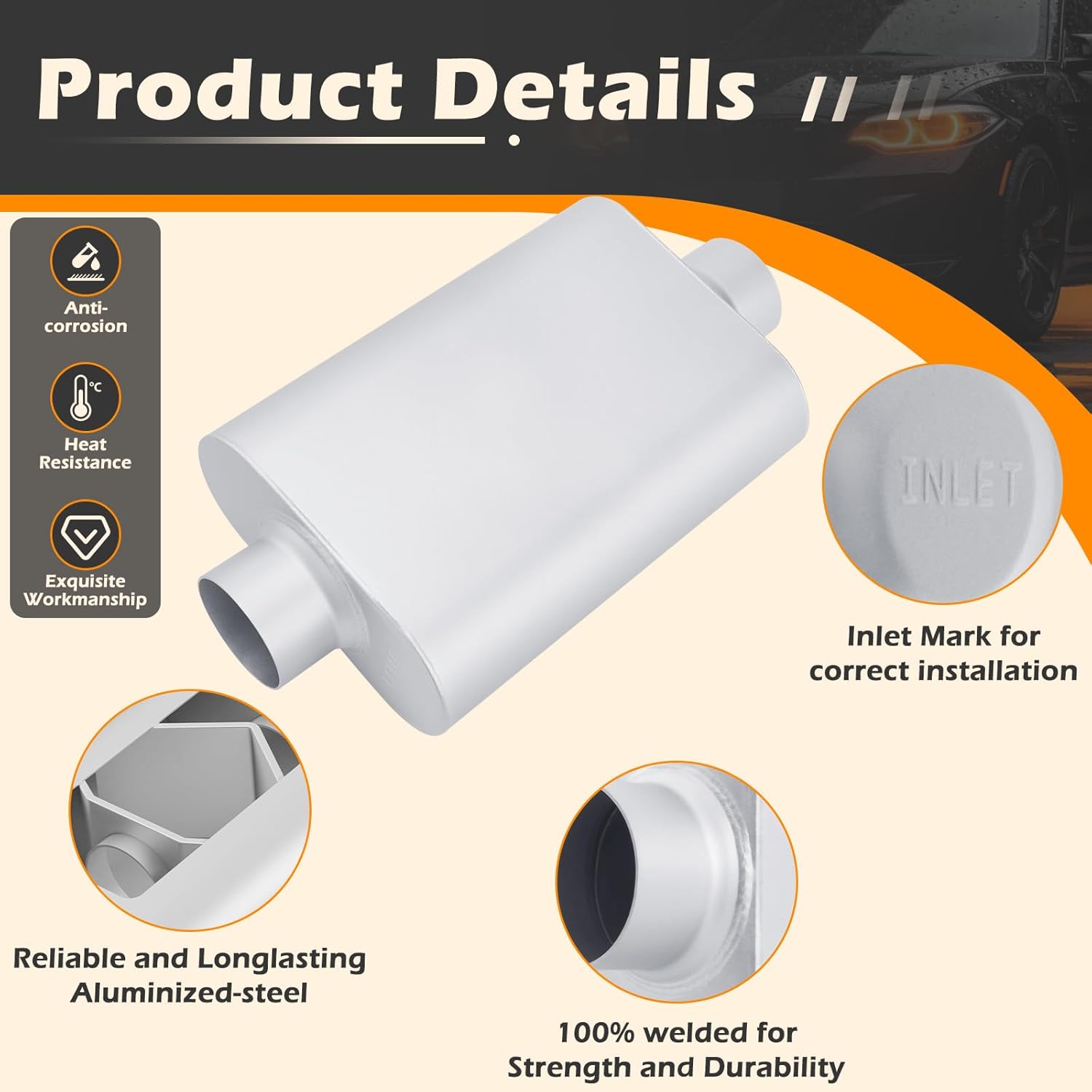 A-KARCK Universal Exhaust Muffler 3" Center Inlet 3" Center Outlet, 18" Overall Length Aluminized Steel Aggressive Sound Race Muffler for Cars, Trucks