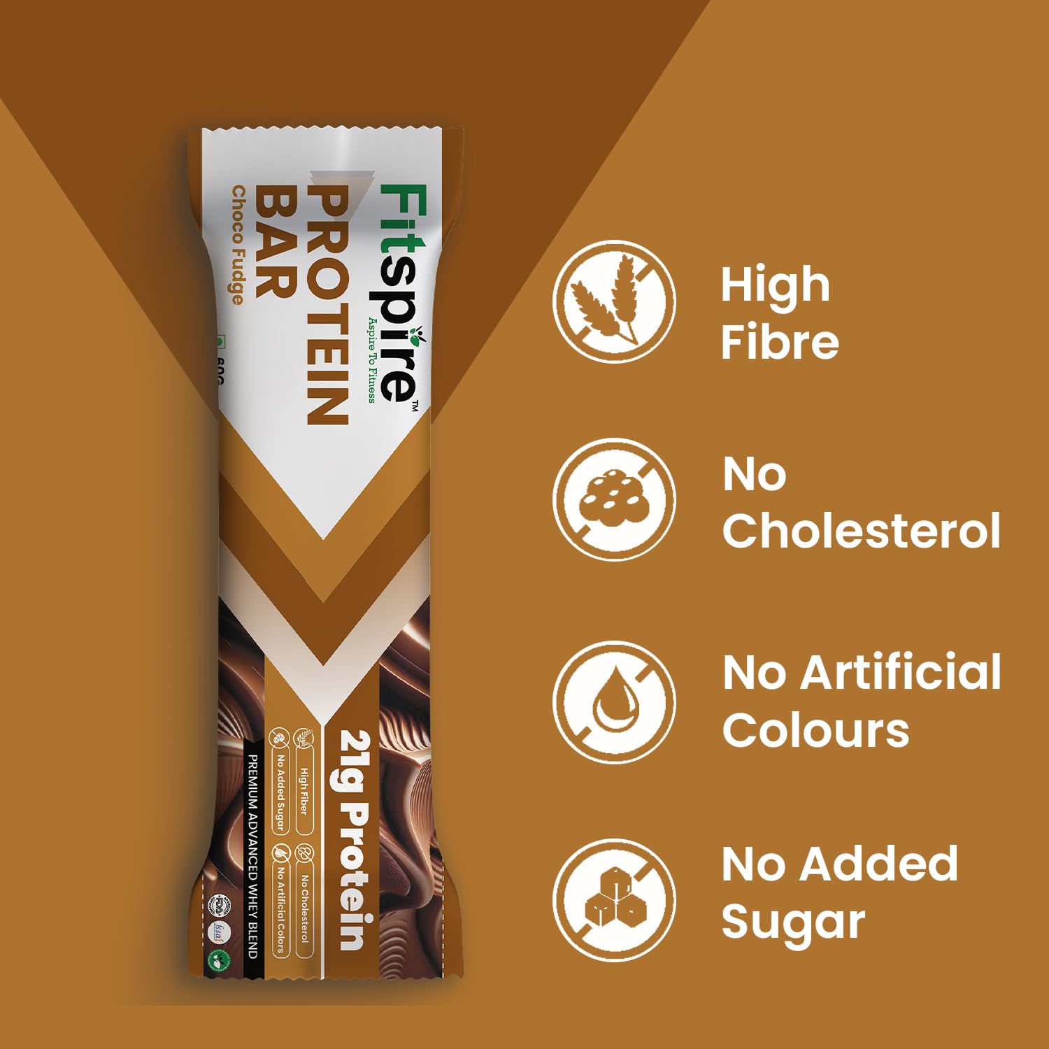 Fitspire Choco Fudge Protein Bar | 21g Protein with Premium Advanced Whey Blend | High Fiber | Cholesterol Free | Healthy Snack & Nutrition Bars – Pack of 8 - Image 5 thumbnail