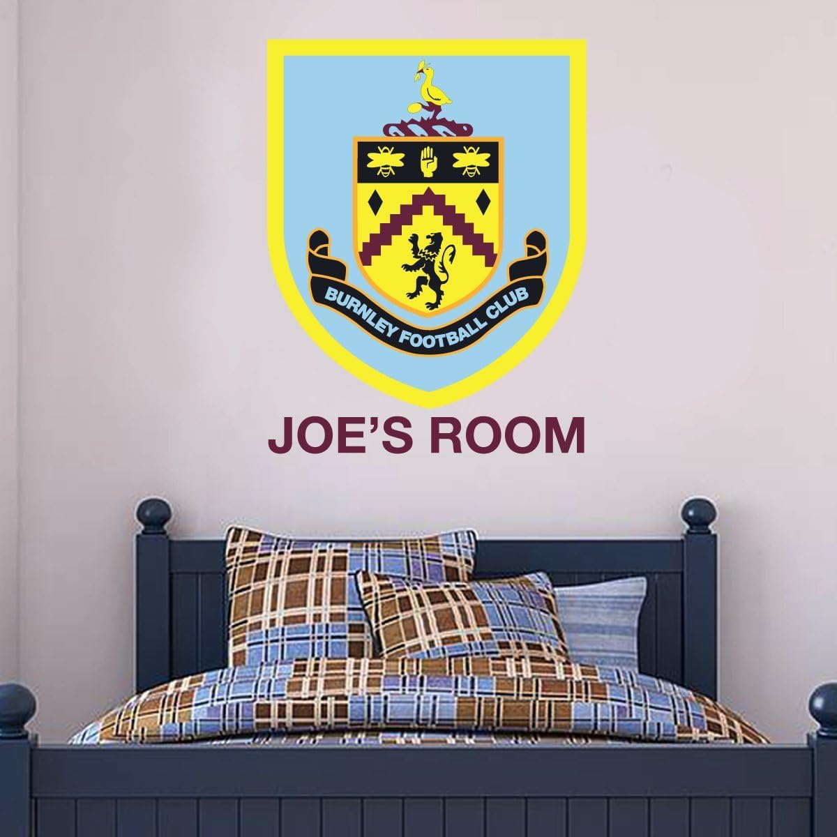 Beautiful Game Multi-Color Burnley Football Club Official Crest & Personalised Name Wall Mural Sticker (90Cm Height)