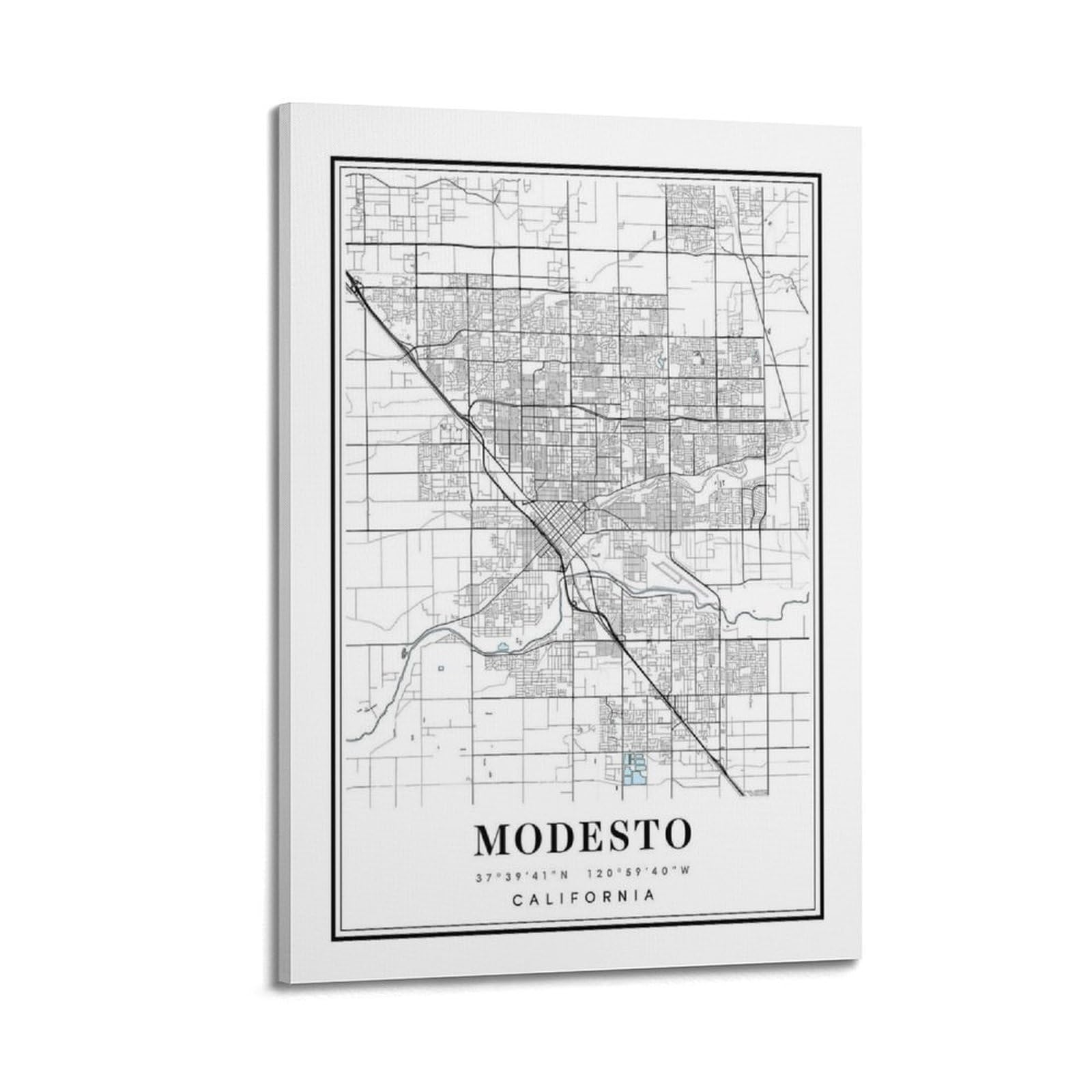 xiaoxiaoshen Modesto California Map Canvas Poster Wall Art Prints Room Aesthetic Murals Bedroom And Living Decorations 24x36inch(60x90cm)