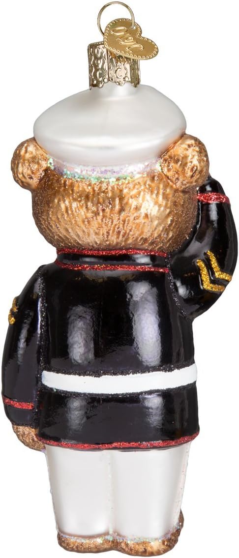 Old World Christmas Marine Bear Glass Blown Ornament for Christmas Tree, Handcrafted Holiday Decoration, Military Collection