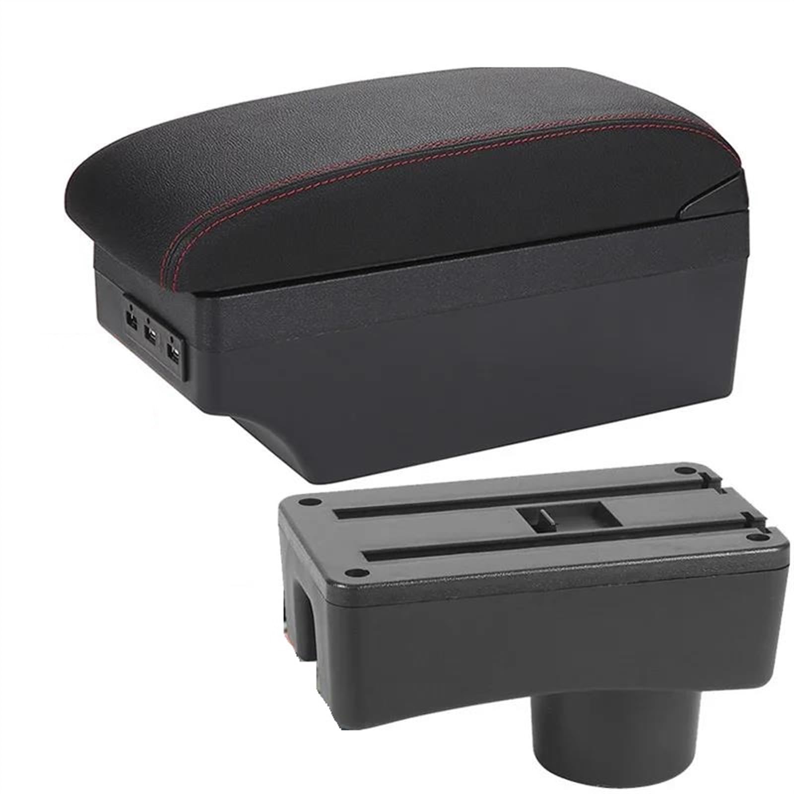 NOHEEU Armrest Box With Multifunctional Support PU Upholstered Car Interior Modification Accessories For Accent For Tagaz(A1 Black red 7USB)