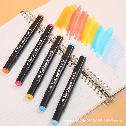 Estojo com 48 Canetas Marcadoras, Ponta Dupla, Tampa Codificada por Cores, Kit Conjunto Canetinha Pr