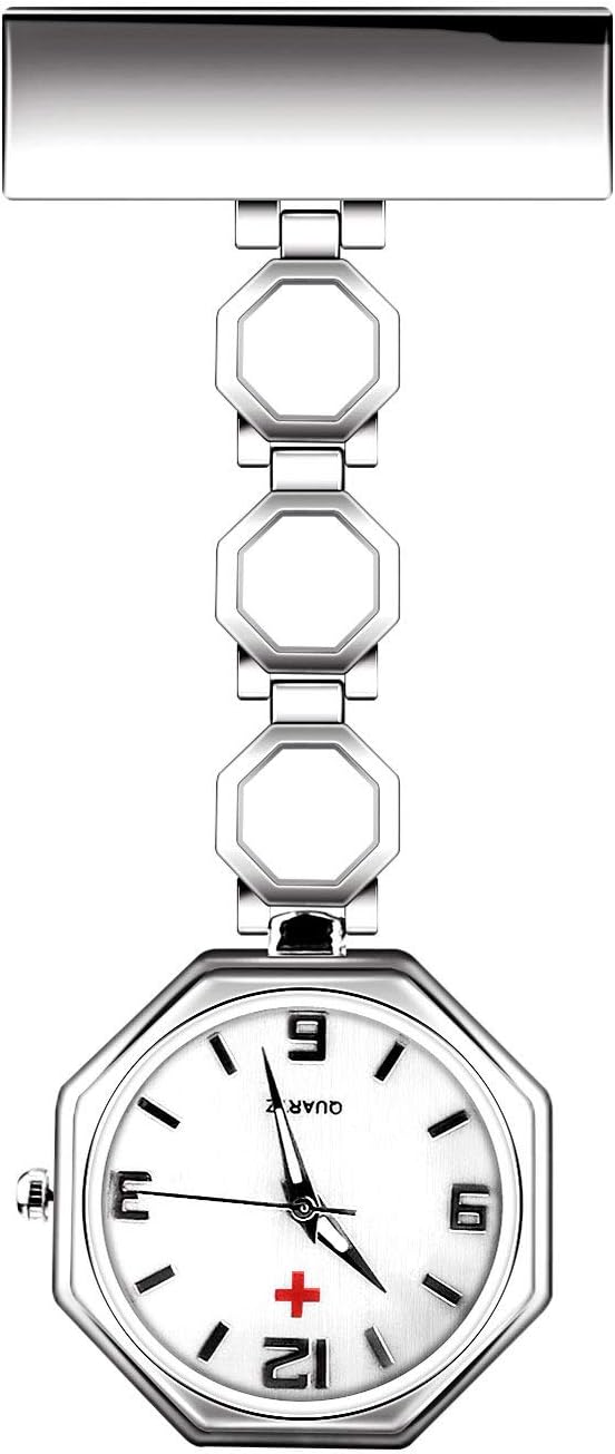 BestFire Paramedic Quartz Brooch Pin Medical Nurse Fob Watch Octagon Dial Design Clip-on Stainless Steel Hanging Ladies Women Pocket Watches Doctor Watches