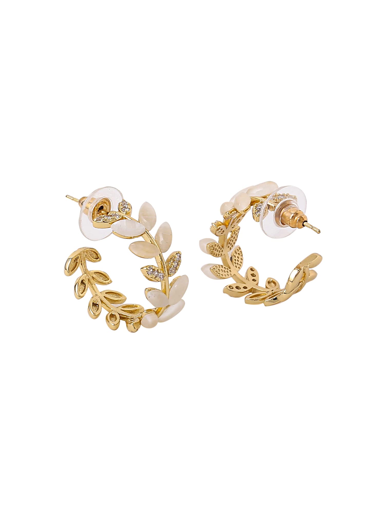 Crystal Stone Studded Half Bali Clip On Hoop Earrings