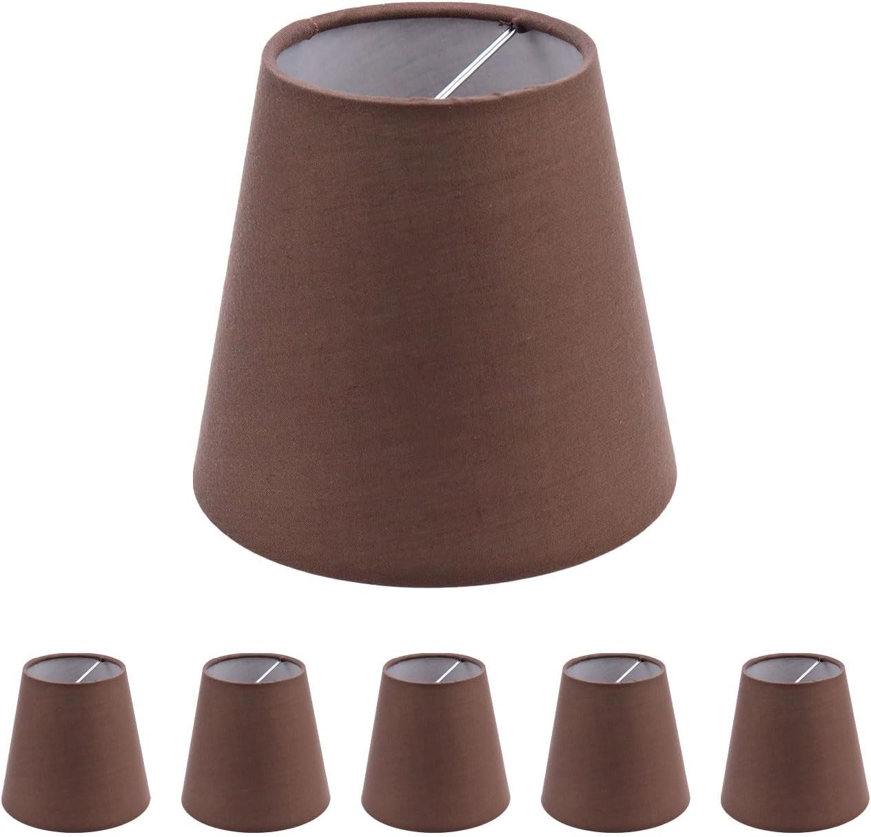 6Pcs Handmade Chandelier Shades,Linen Clip On Lamp Shades,Small Lamp Shades for Chandelier Lampshade,Coffee Brown