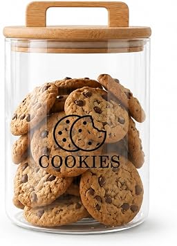 Biscuit Tin 3L Borosilicate Glass Biscuit Barrel, Cookie Jar with Airtight Lid and Handle, Clear Cookie Tin Biscuit Container for Kitchen Countertop, Pantry and Coffee Station