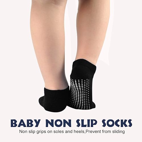 Vista 3 de EPEIUS Calcetines de bebé de corte bajo antideslizantes para recién nacidos, niños y niñas, calcetines tobilleros con empuñaduras, 12 pares
