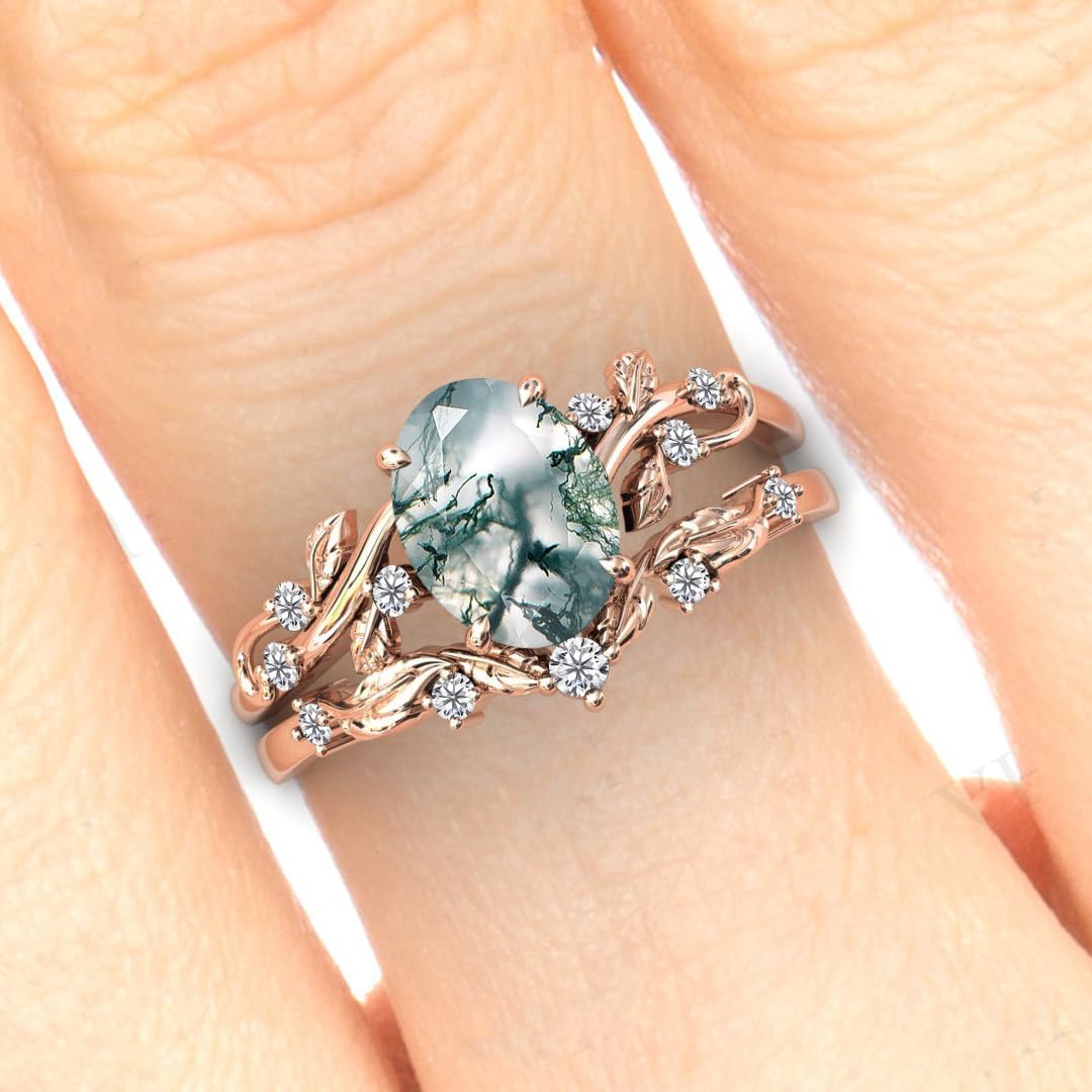 2CT Birthstone Ring Set 925 Sterling Silver Birthstones Engagement Ring for Women Leaf Design Moissanite/Moonstone/Opal Gemstone Ring Set Birthday Mother's Day Jewelry for Mom Girlfriend Wife - Image 6