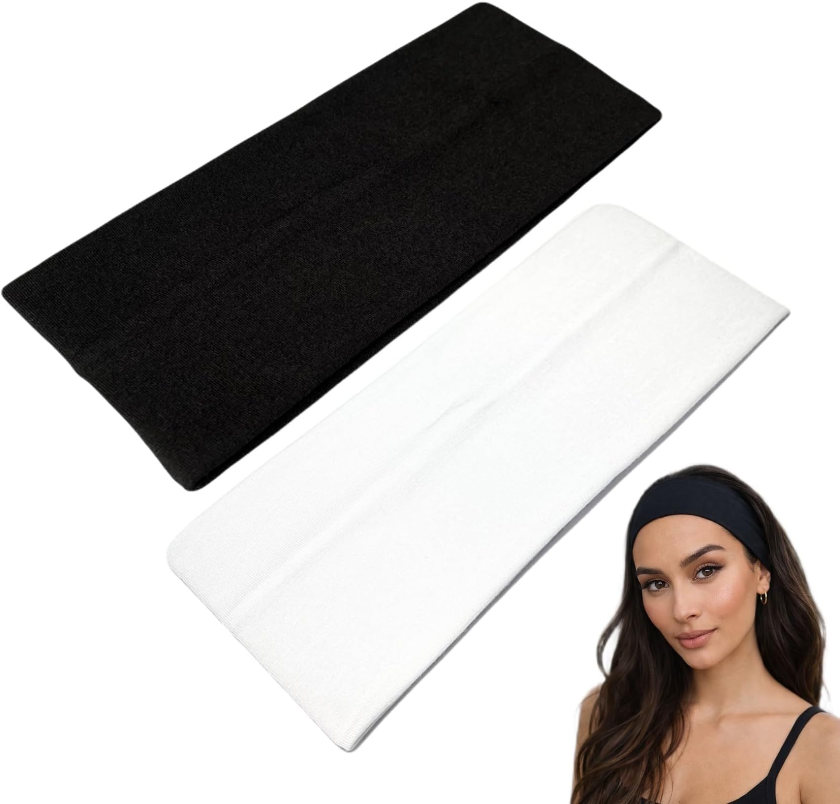 WESTEND CHOICE 9cm Wide Headbands 2 Pack Soft Head Band Plain Stretchy Unisex Kylie headband Bandeau Headbands for Women & Men Gym Yoga Hair Band (Mixed set 1)