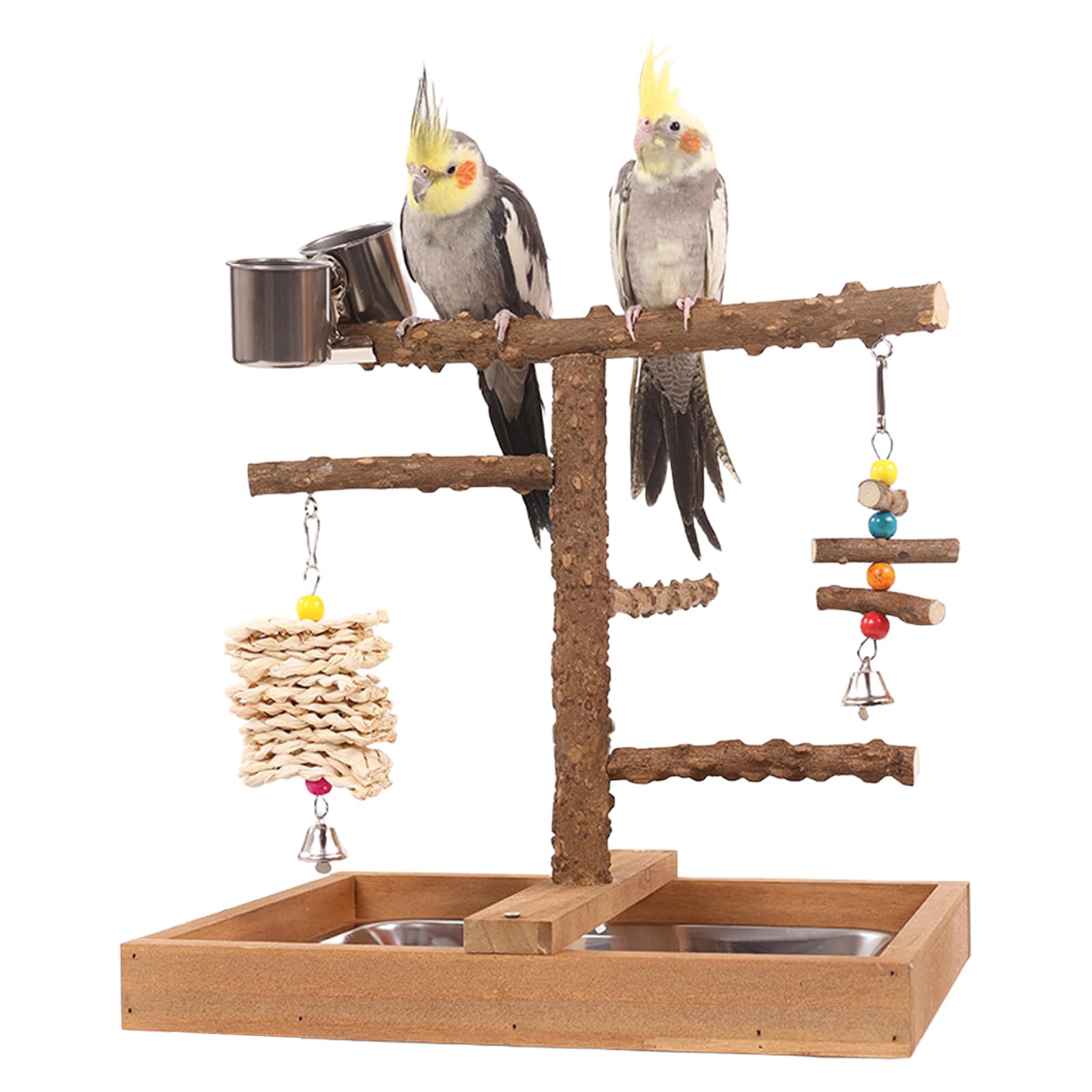 Juguetes para Loros y Periquitos, Percha para PáJaros, Accesorios para Jaula con Bandeja, Comederos, Juguetes para Masticar Colgantes, Amplia Zona de Juegos para Periquitos, CacatúAs y Cotorras