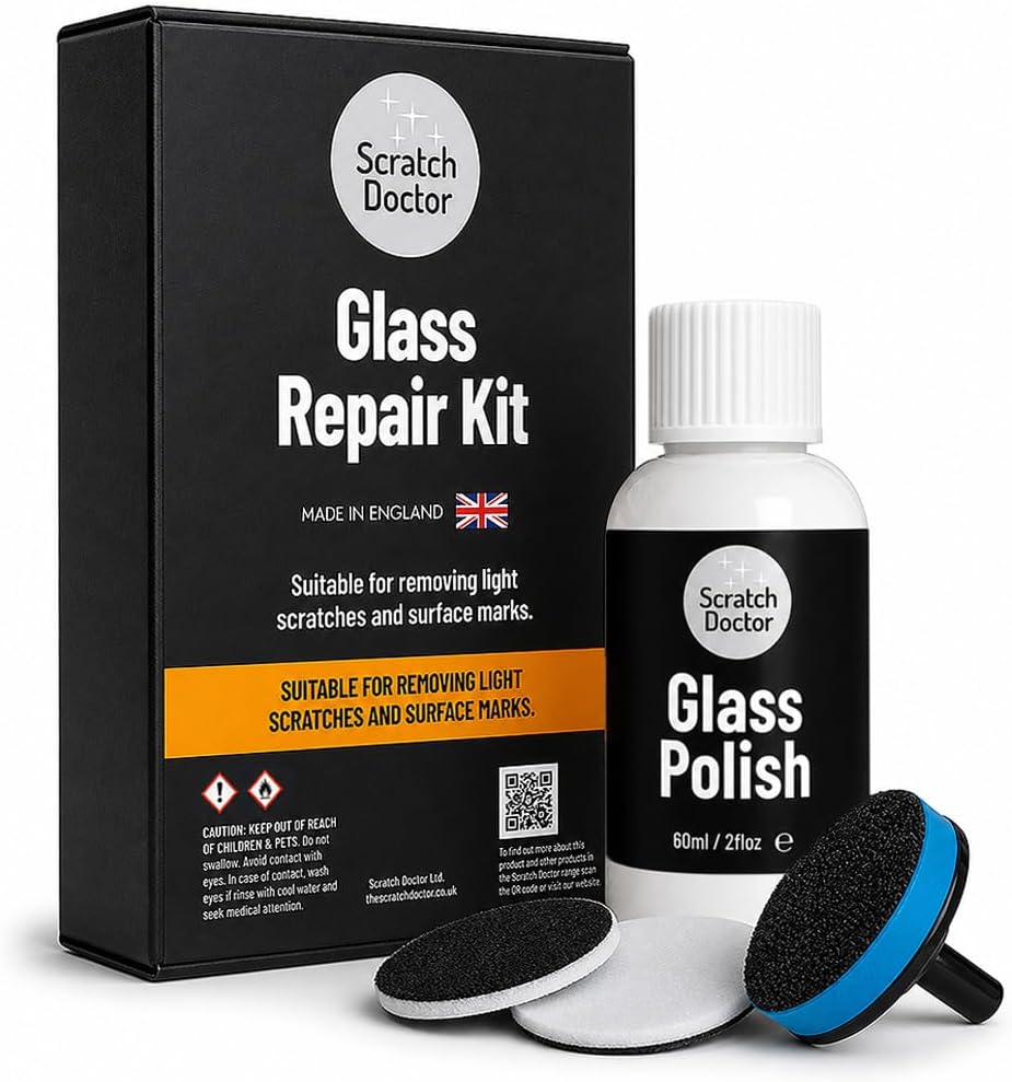 Scratch Doctor Glass Scratch Repair Kit for Windscreen & Windows Glass Polish with Cerium Oxide for Light Scratches, Wiper Marks & Water Spots on Car & Household Glass